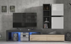 Σύνθετο σαλονιού MILANO 235-280 Μαύρο -χρώμα δρυός WOTAN-Λευκό Σύνθετο σαλονιού MILANO 235-280 Μαύρο -χρώμα δρυός WOTAN-Λευκό